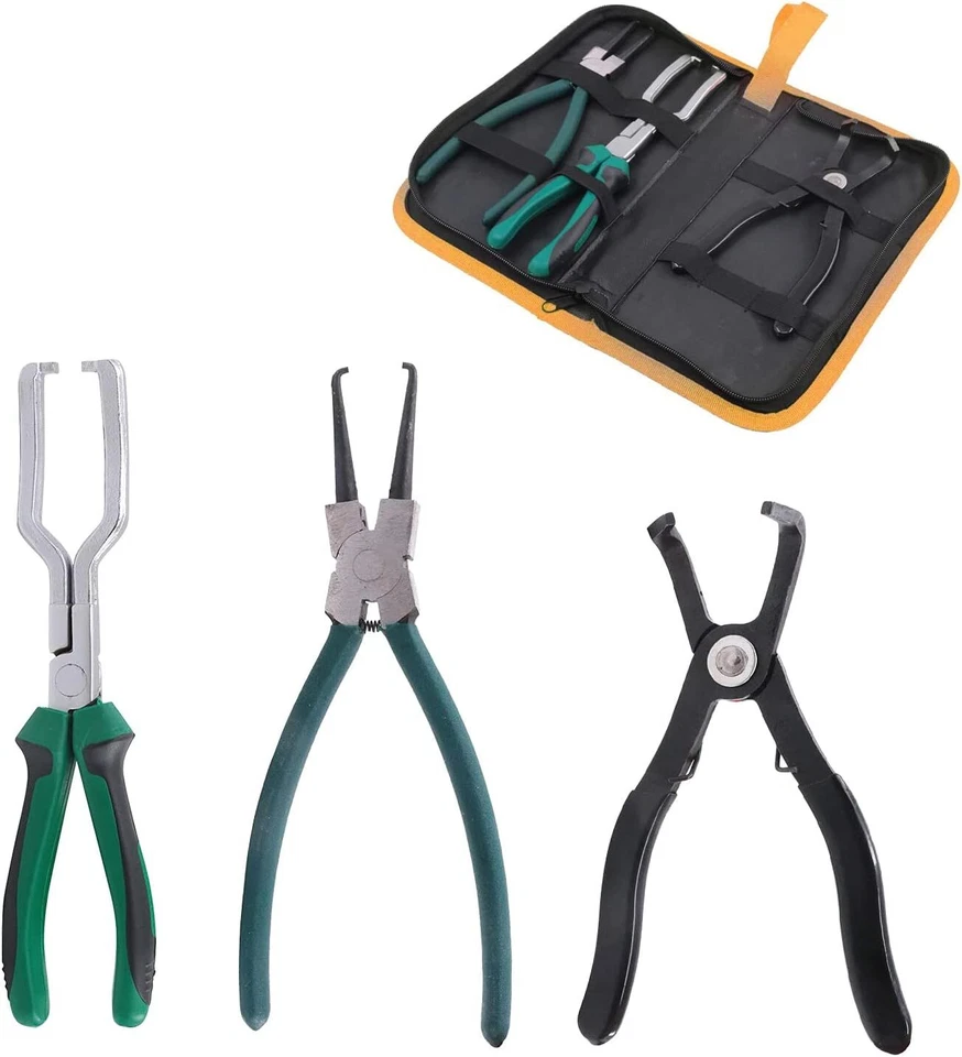 3pc Fuel Line Pliers Set with Case | Hose Clamp & Disconnect Tool Kit for Cars