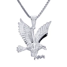 Men's Hip Hop Iced Silver Eagle Pendant 24" Box Chain Necklace SET BSH 13585 S