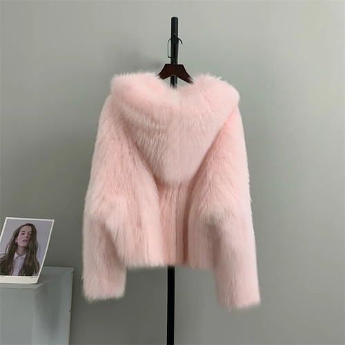 Winter Fur Coat Natural Fur Knitting Jacket With Hooded Fashion Women Outwear - Picture 30 of 32