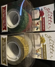 Christmas Tape Glitter Decorative  Vintage New In Boxes. 2 Boxes 4 Rolls Tape.