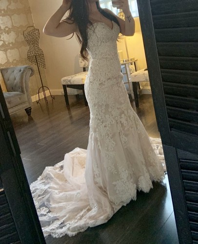 Brautkleid Hochzeitskleid Knopfleiste Boho Vintage Spitze, Fit + Flare Gr 10 - Bild 7 von 24