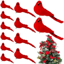 Best 12 Pack Cardinal Birds for Crafts Red Clip on Christmas Tree Ornaments Mini