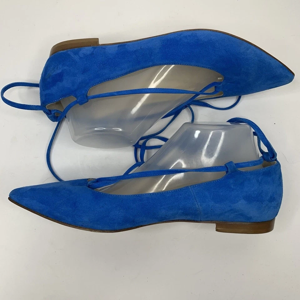 Butter Mujer 9.5 Ponpon Ballet Pisos Con Cordones Azul Gamuza Italia Cuero Italiano Foto 3 de 4