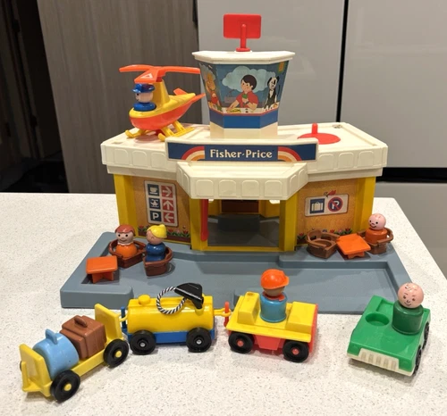Vintage 1980 Fisher Price Little People Airport Jetport Helicopter People Cars