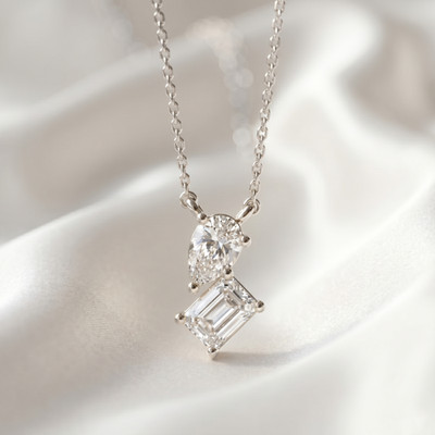 0.95 Ct F VS1 Lab Grown Pear,Emerald Diamond Pendant 14k White Gold