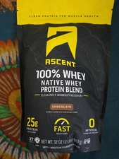 Ascent, 32oz 100% Whey Protein Blend, Chocolate 