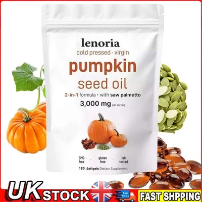 Pumpkin Seed Oil with Saw Palmetto 180 Softgels | 3000 mg Herbal Supplement UK✅