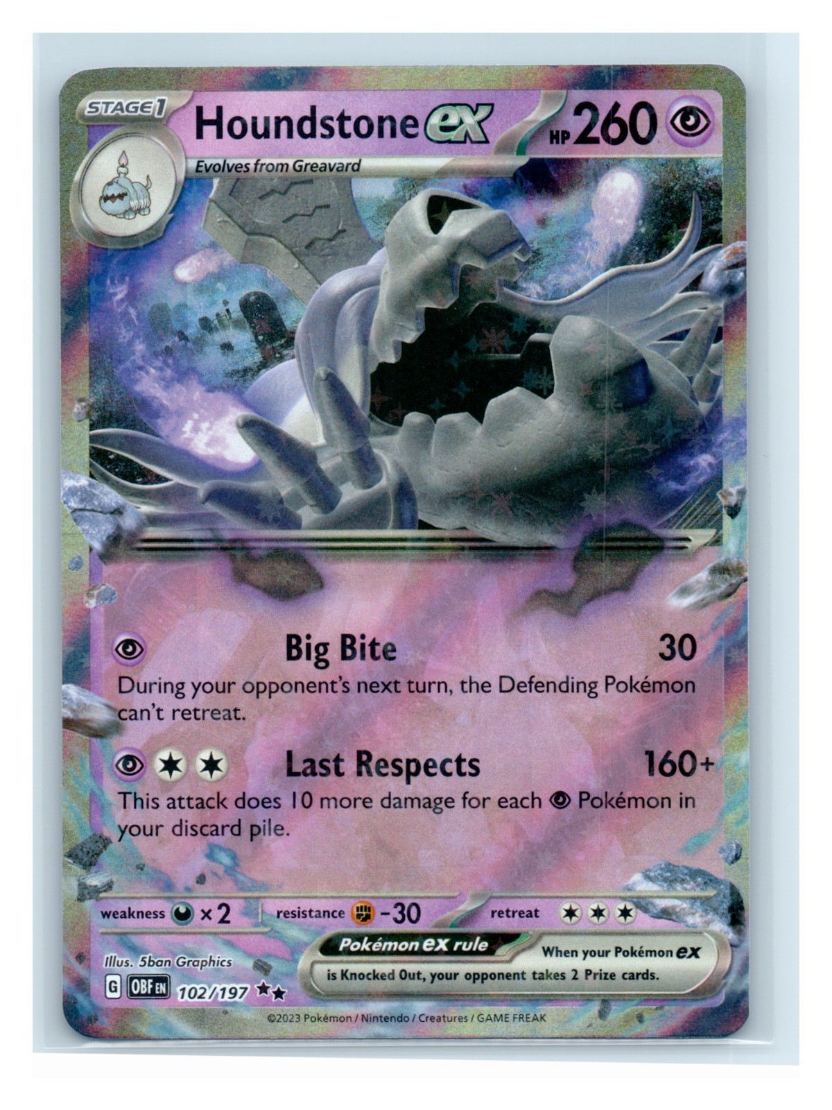 Houndstone ex Holo 102/197 Double Rare 2023 SV03: Obsidian Flames NM