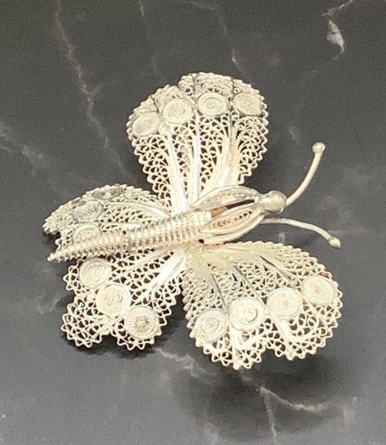 Schöne Vintage Sterlingsilber filigrane 3D Schmetterling Brosche Anstecknadel 2”x1,5” 8,26 g - Bild 2 von 7