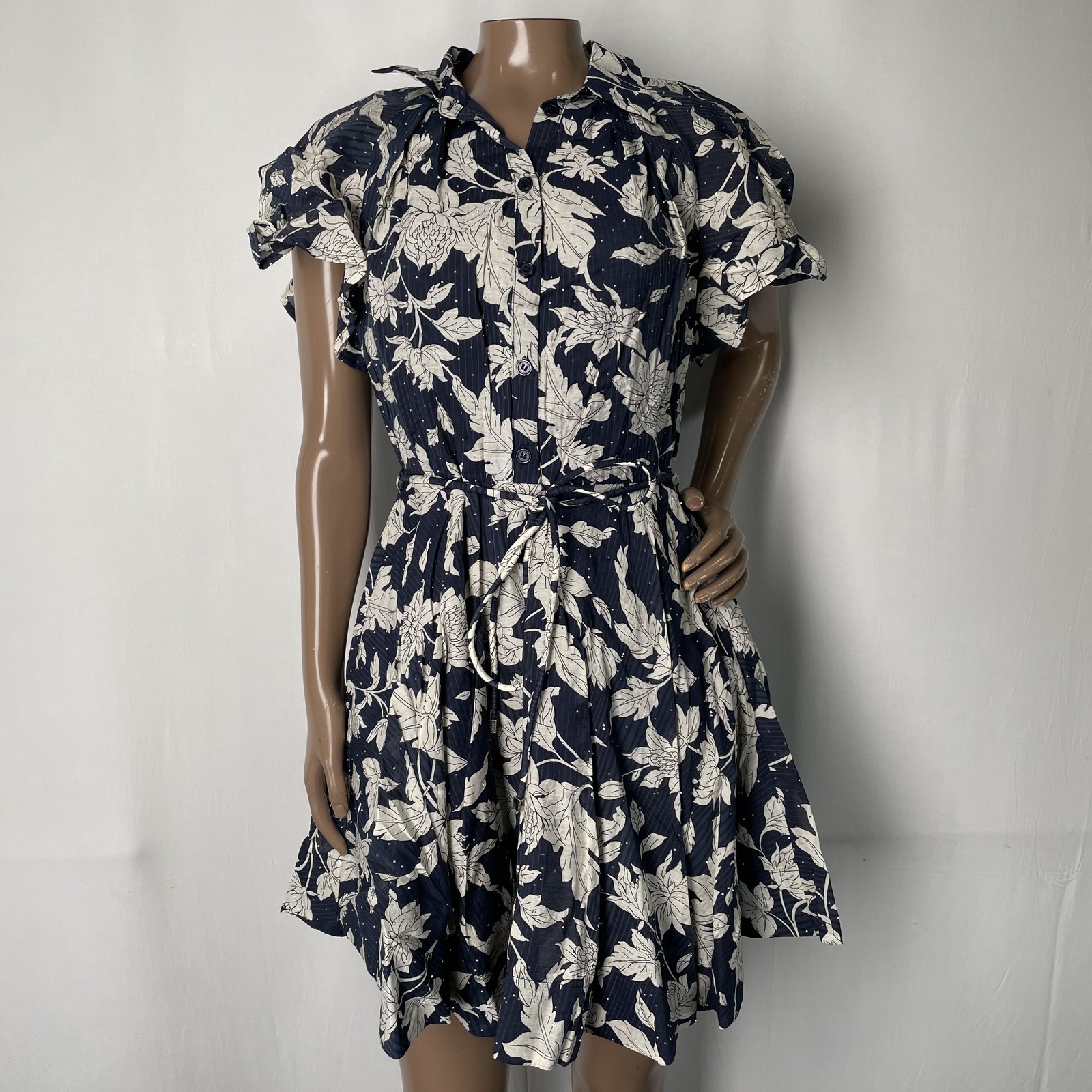 En Saison Women Mini Dress Blue/White Size S Madeline Collared Stripe Rhinestone