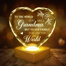 To My Grandma Gifts from Grandchildren, Engraved Crystal Night Light Present, Be