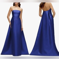 NEW Alfred Sung Strapless Satin Twill Column Gown w/ Removable Train sz 6 Blue