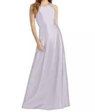 ALFRED SUNG Halter Neck Satin Dress D763 Moondance Crisscross Gown Sz 8 NWT 220
