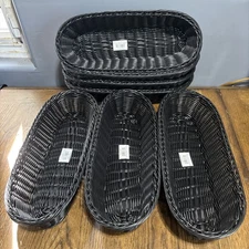 7 Black TableCraft 15” Wicker Oblong Bread Baskets Or Decor Baskets Wicker Woven