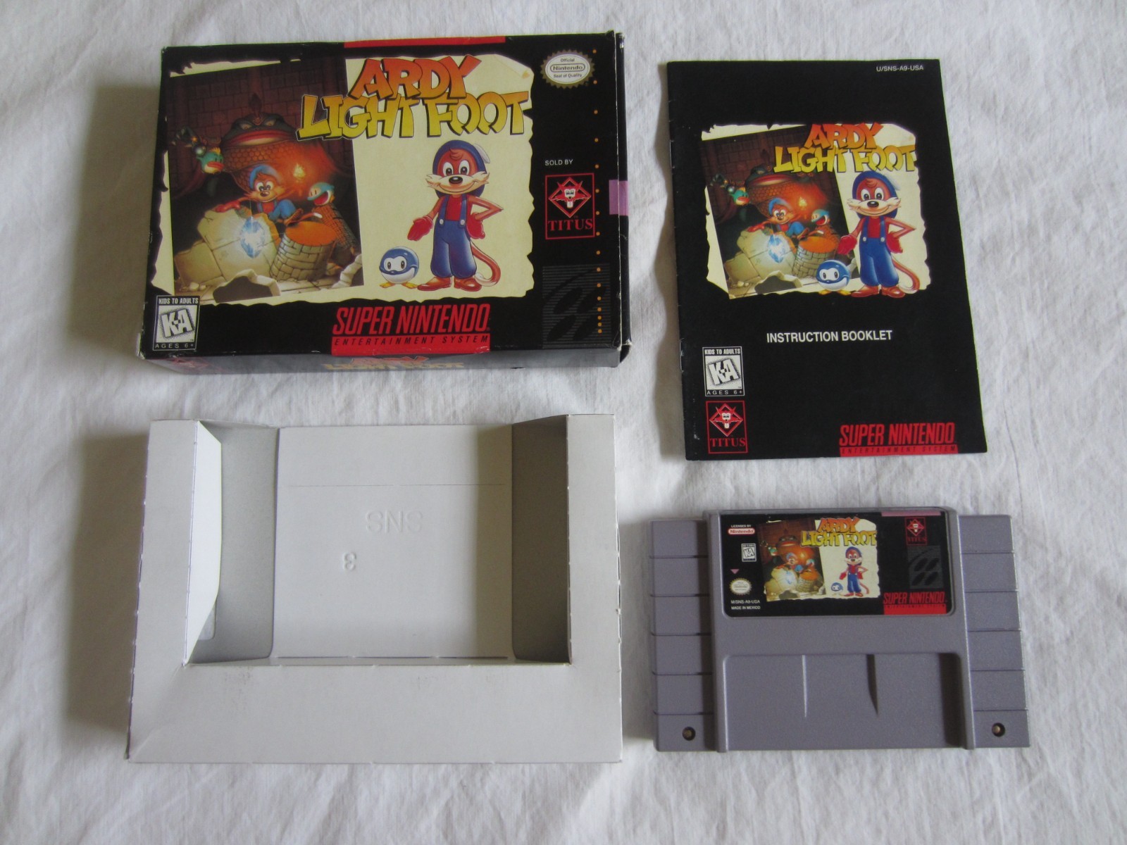 Ardy Light Foot (SNES) Super Nintendo CIB Complete Box 1996 Titus Lightfoot RARE