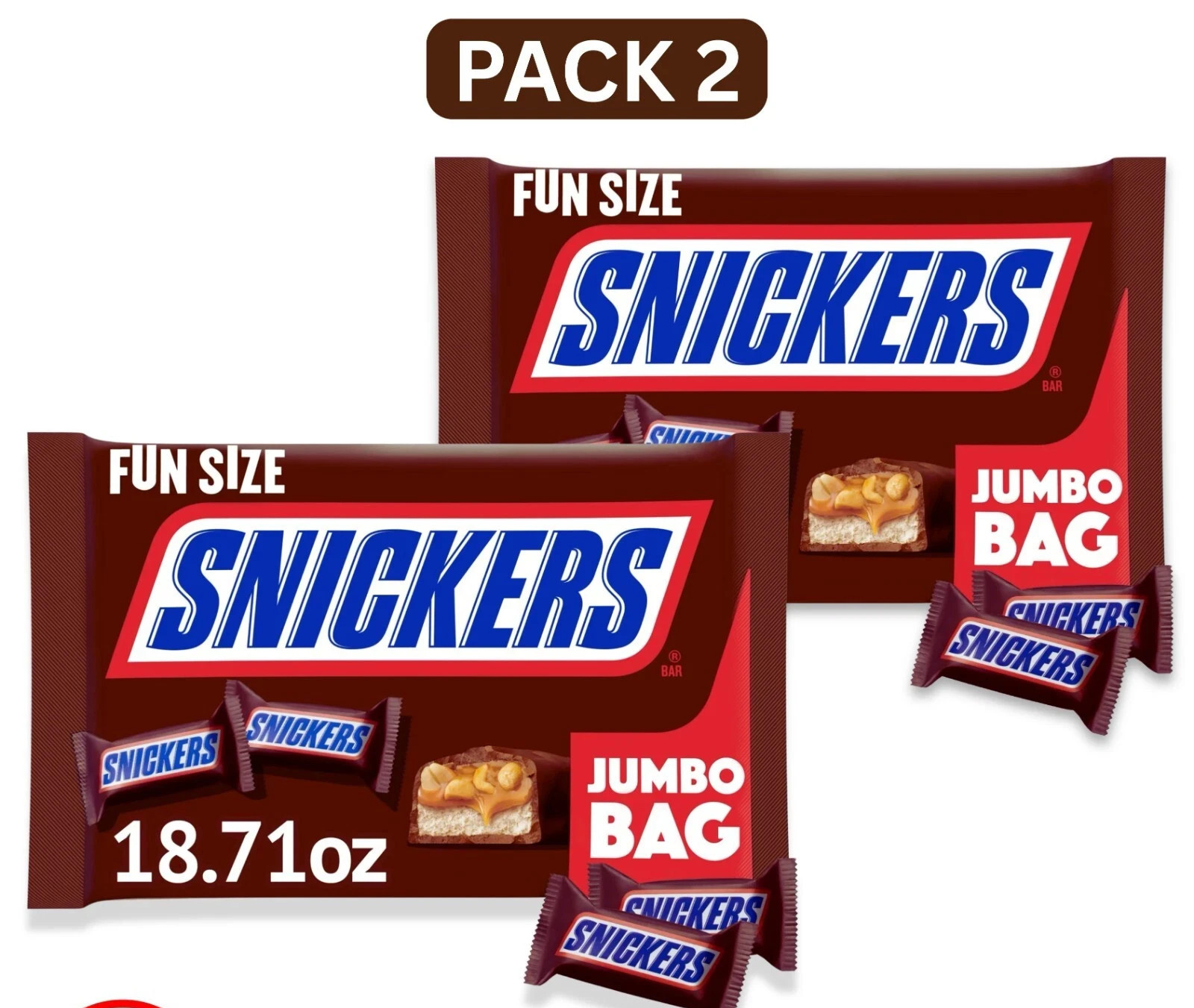 NEW Snickers Fun Size Chocolate Bars, Jumbo Candy Bag (2 Pack)
