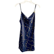 Urban Outfitters Star Navy Blue Satin Slip Dress Size Small Party Festival Cute