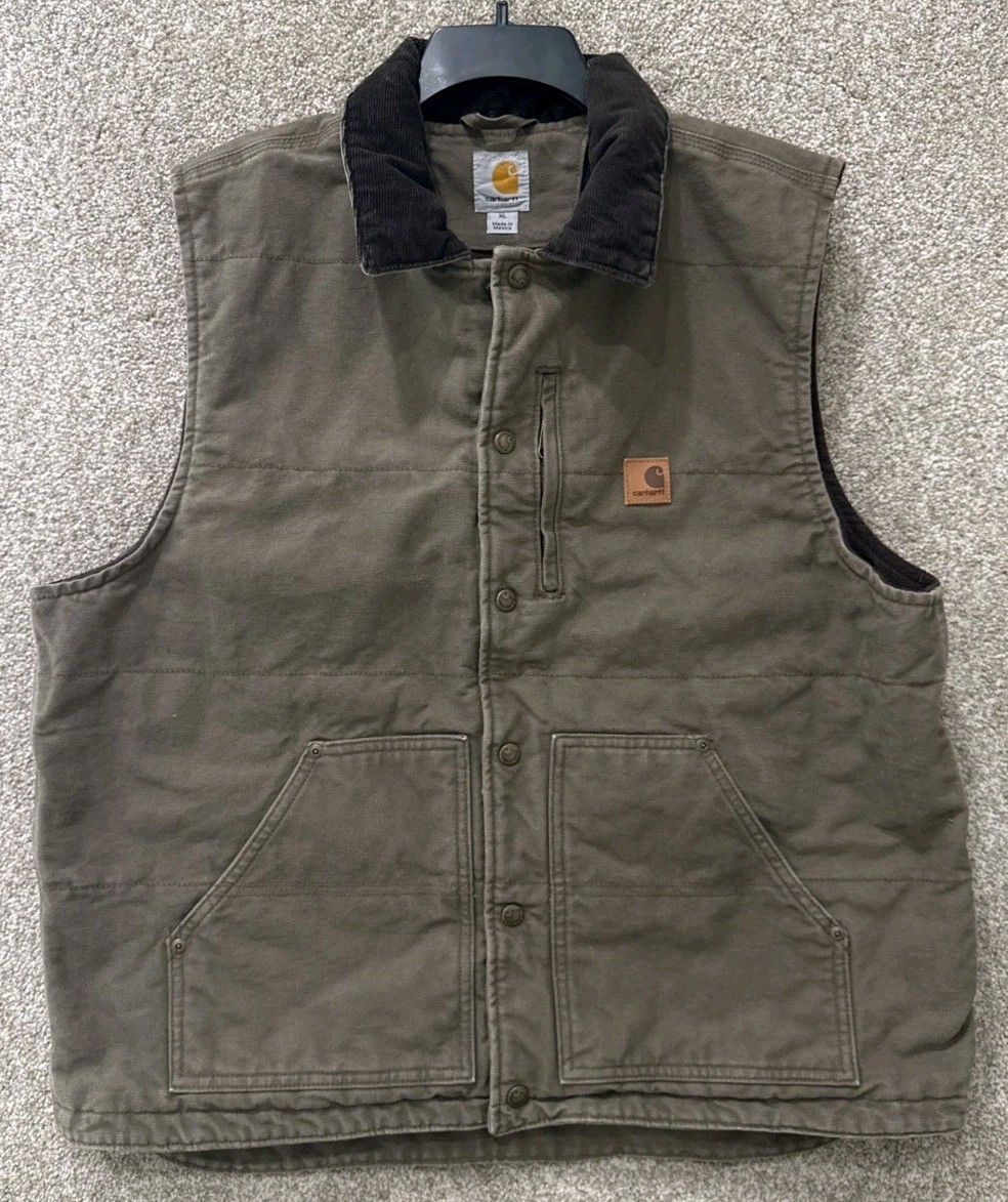 Carhartt Vest Men's Size XL Green Canvas Chapman Sandstone Snap