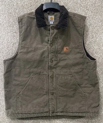 Carhartt Vest Men's Size XL Green Canvas Chapman Sandstone Snap