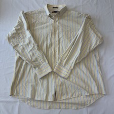 Chaps Mens Yellow Blue Stripe Oxford Dress Shirt XL 17” Neck 34/35 Cotton
