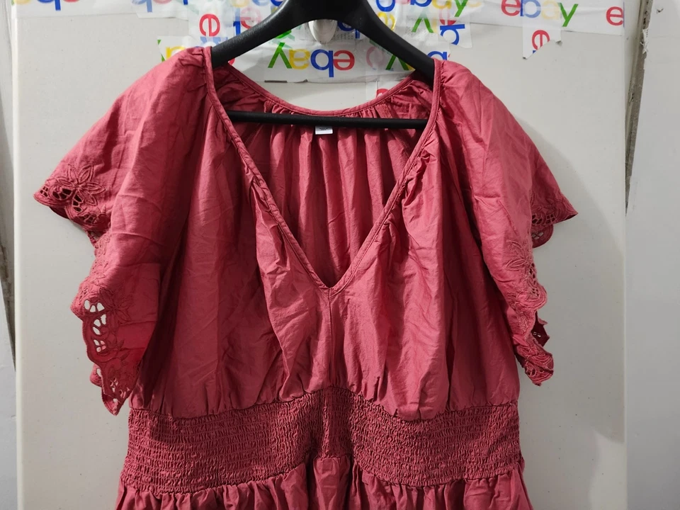 Antiguo Vestido Azul Marino Para Mujer 2X Rojo Cintura Definida Maxi Manga Corta Imperio Algodón Boho Foto 4 de 4