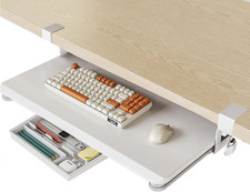 Under-Desk Keyboard Tray with C-Clamp Mount, Large Sliding Platform, White