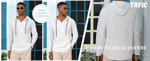Camisa informal de lino para hombre color liso con capucha - Imagen 19 de 30
