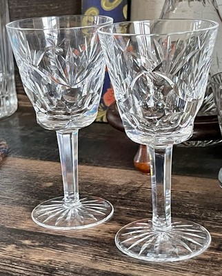 Pair Of Waterford Cut Crystal Water Goblets -ASHLING PATT.-BLOWN-MADE IN IRELAND