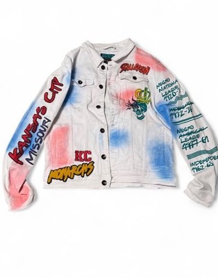Stall & Dean Kansas City Monarchs Negro League Men L White Denim Embroidered