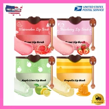 4 Pcs Bee Lip Balm Honey Pot Lip Mask & Lip Scrub Set, Honey Strawberry Watermel