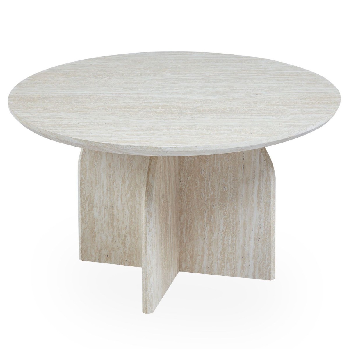Table basse effet travertin Mindy beige 80cm au design minéral premium