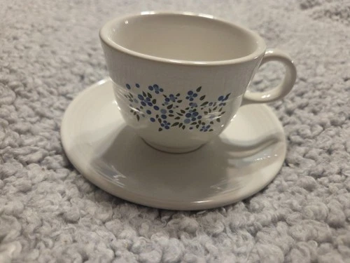 Fiesta Blue Flowers on White Tea Cup and White Saucer (Forget Me Not)