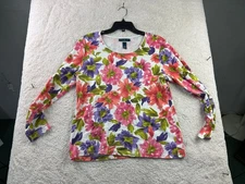 Karen Scott Women's Floral Long Sleeve Top Large Cotton Polyester