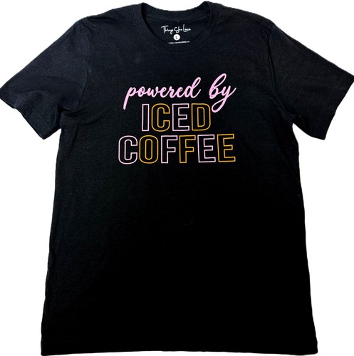 Powered by Iced Coffee schwarz Grafik T-Shirt Large Things She Loves lustiger Spruch - Bild 3 von 7