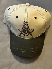 Masonic Square Compass Baseball Hat Adjustable Cap Fraternity Beige Brown NEW!