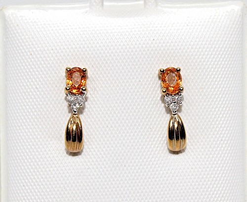 ELEGANT! 10K Y/G .50TCW Nigerian SPESSARTITE GARNET J-Hoop ERR .05CT Rd Dia New! - Picture 3 of 6