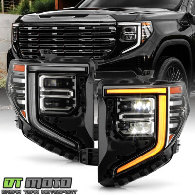 For 2022 2023 2024 GMC Sierra 1500 Chrome Bezel Full LED Headlights Headlamps