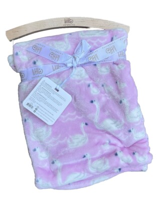 Little Celebrity Pink White Swans Swan Baby Blanket Soft Plush Girls New