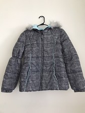 London Fog Puffer Jacket Coat Full Zip Girls L 14-16 Black With Blue/teal Accent