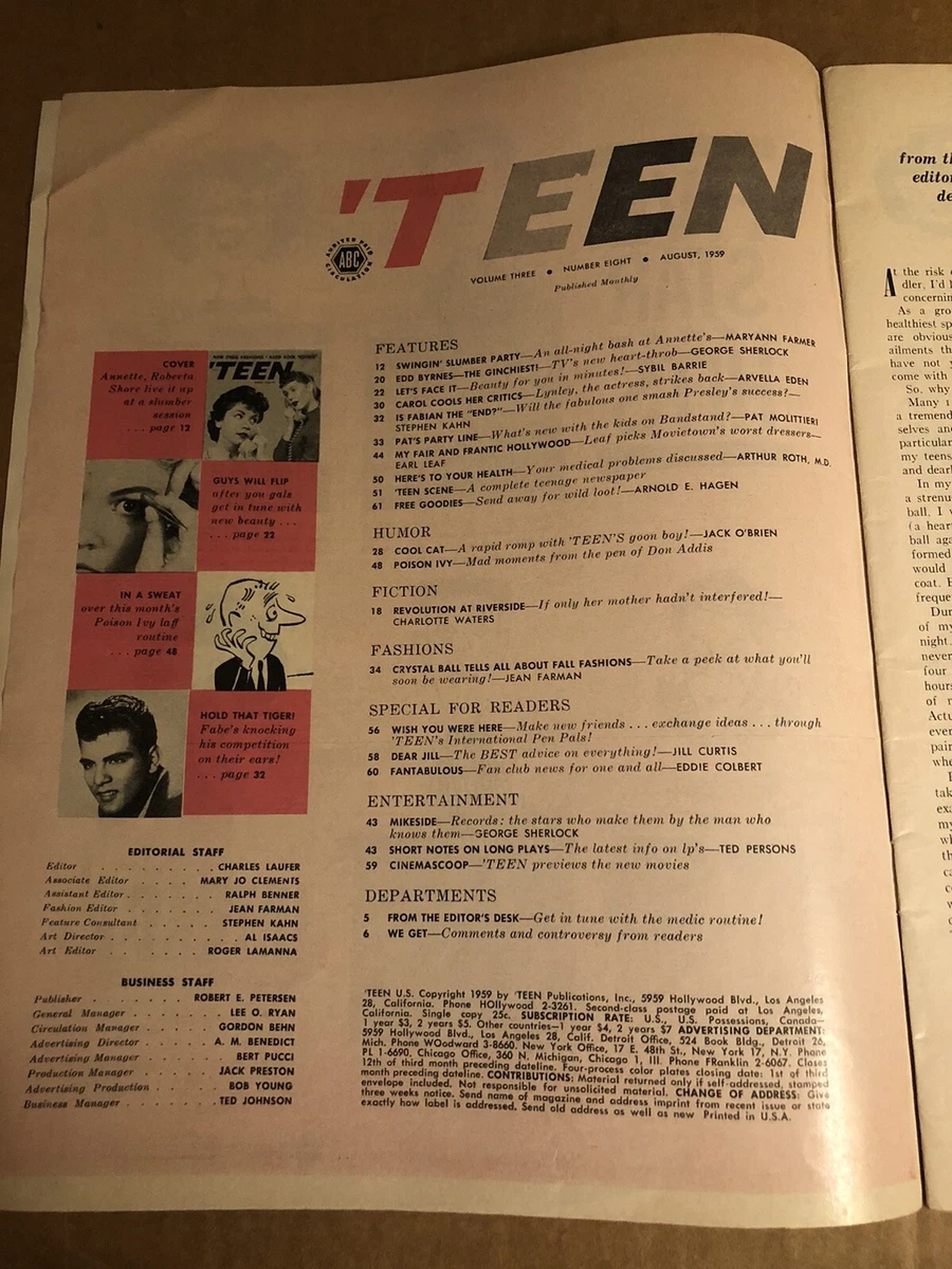 1959 AUGUST TEEN MAGAZINE - ANNETTE FRONT COVER - GREAT STARS | eBay