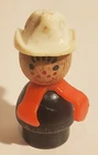 VINTAGE FISHER PRICE LITTLE PEOPLE TOY WOOD BASE FIREMAN FIRE FIGHTER FIGURE MAN