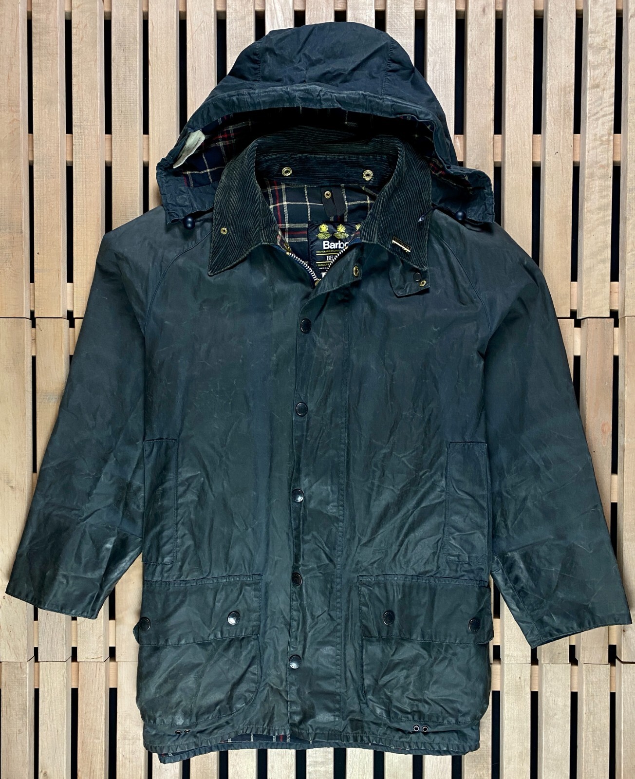 Men’s Waxed Parka Jacket Barbour Beaufort Vintage Size L C46/177cm