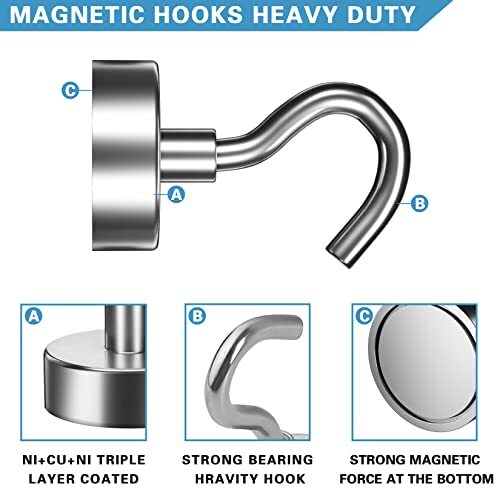 Hooks, 25Lbs Strong Heavy Duty Neodymium Cruise