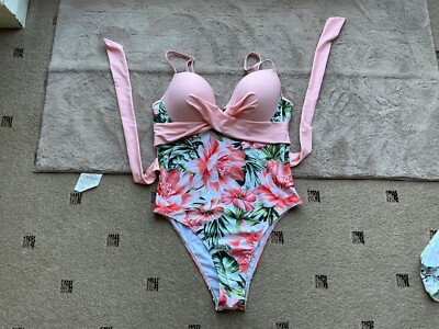 Peach Stunning Shein Swimming Costume Swimsuit Large UK 14