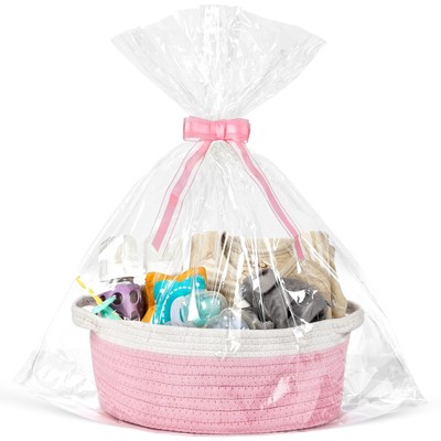 LANDNEOO Small Woven Basket with Gift Bags and Ribbons, Empty Decorative Gift