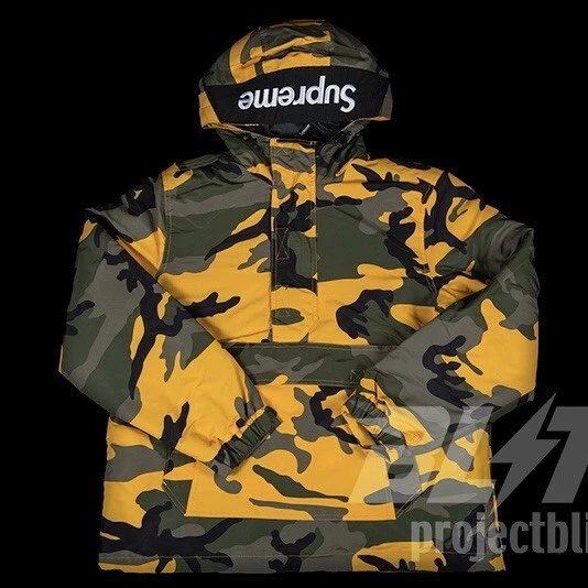 VESTE PULL DEMI ZIP LOGO À CAPUCHE SUPRÊME FW17 CAMOUFLAGE JAUNE TAILLE M BROOKLYN