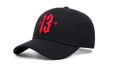 New Lucky 13 Embroidered Logo Flex Fit Hat Fitted Black Cap Adult Gift Number
