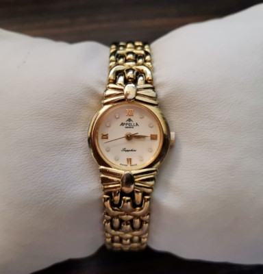 Vintage Appella Geneve Women's 18k Gold Plated Watch Sapphire Swiss 1943 Ref 304
