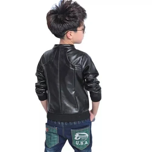 Chaqueta de Cuero para Niños Elegante Negra Hecha a Mano Genuina Suave Piel de Cordero Chaqueta Fiesta Foto 2 de 4