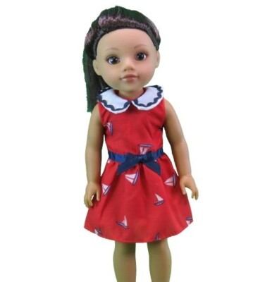 Nautical Sailboat Dress Fits 14.5'' Wellie Wisher American Girl Doll Clothing